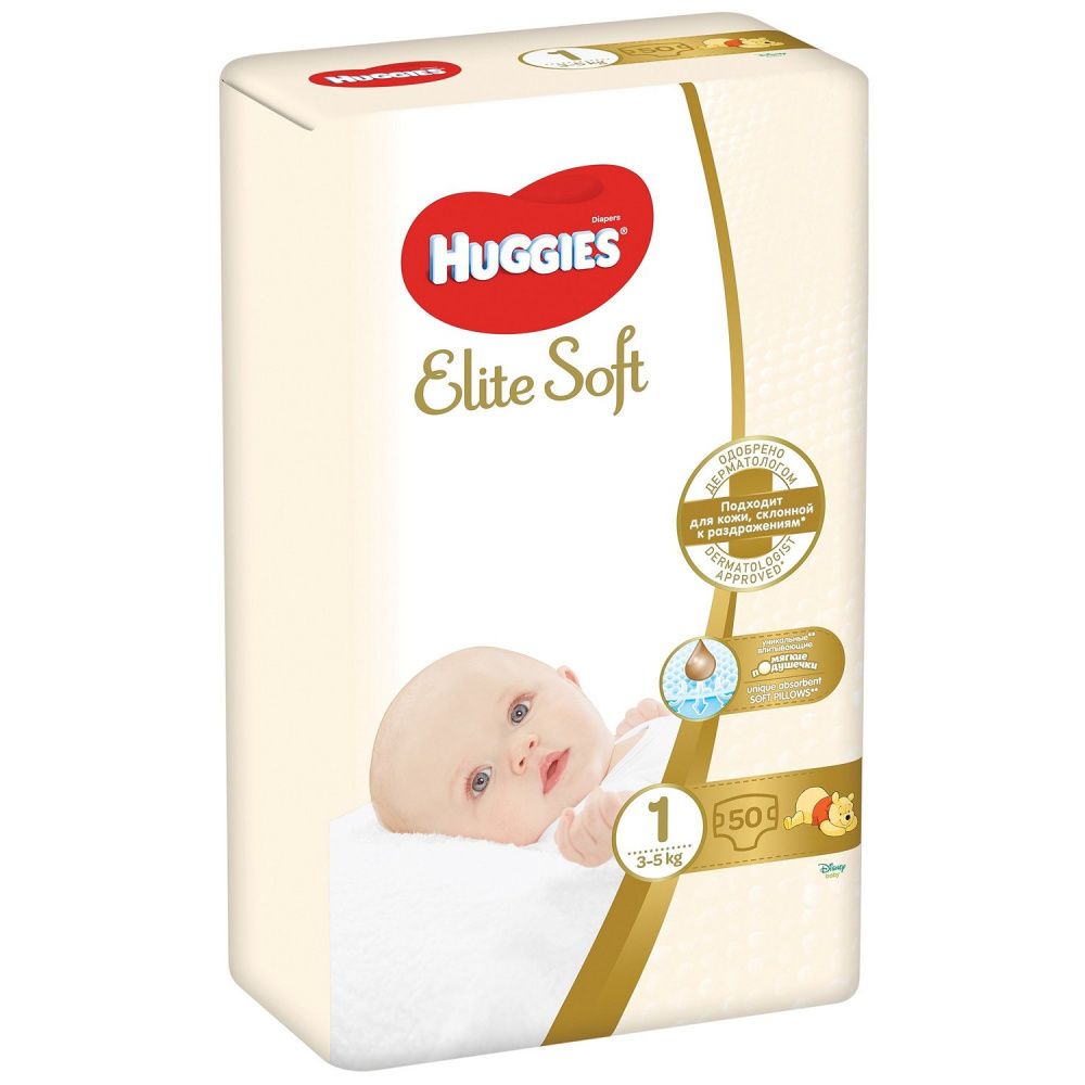 Подгузники Elite Soft 1 (3-5кг/50шт) Huggies